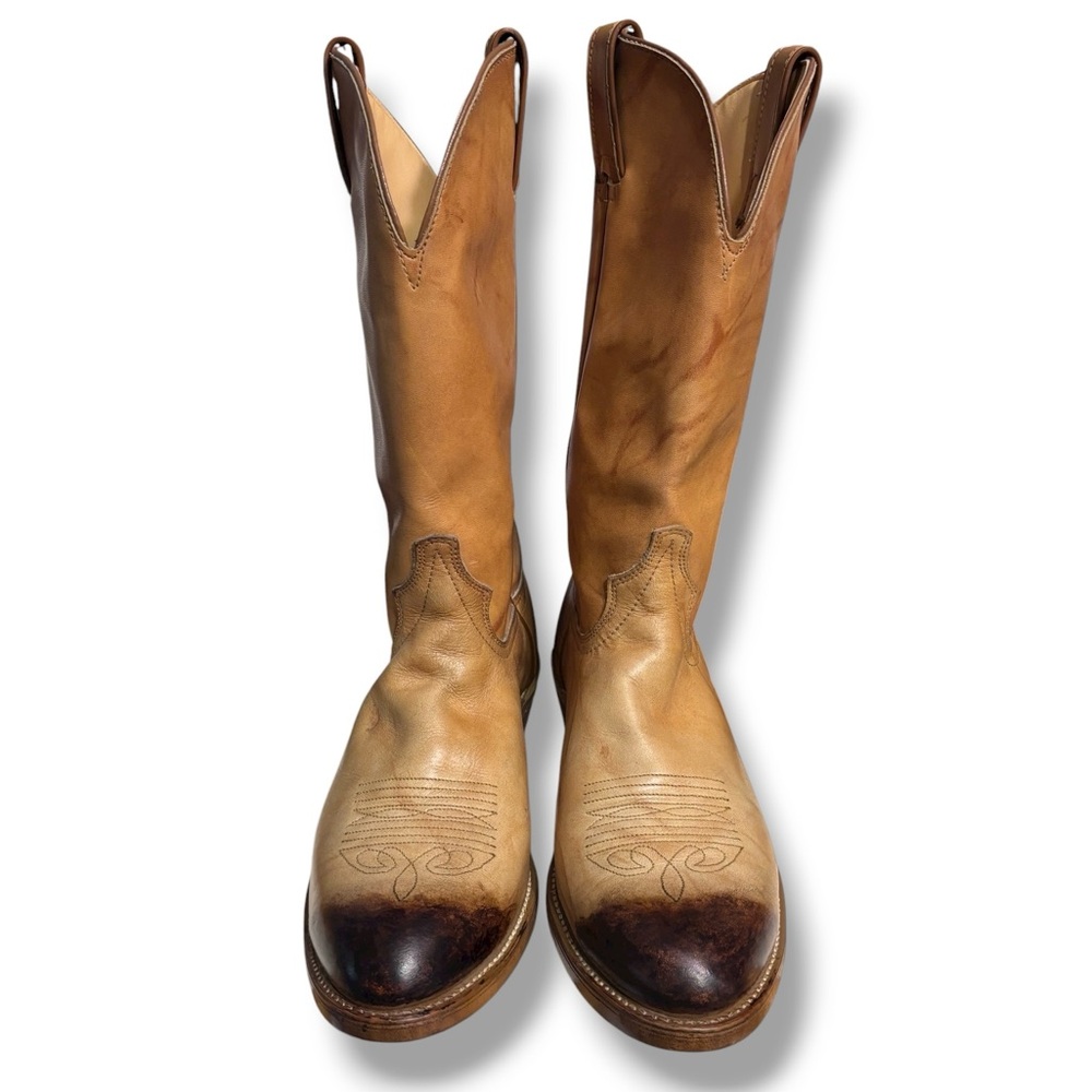 LAREDO Tan Western Cowboy Boots Burnished Toe Size 9 Style 5609 VINTAGE - Picture 2 of 8
